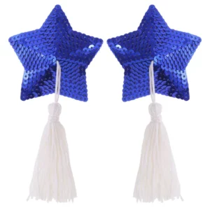 Cache-tétons étoiles en sequin bleu