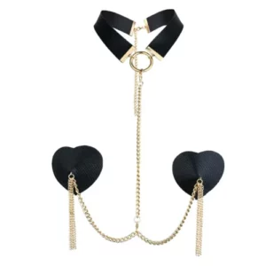 Cache-tétons coeurs collier motif serpent noir
