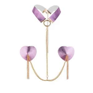 Cache-tétons coeurs collier motif serpent rose