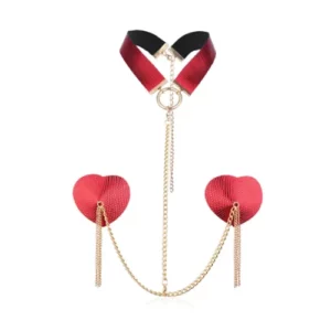 Cache-tétons coeurs collier motif serpent rouge