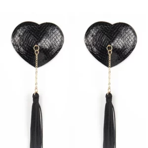 Cache-tétons cœurs noir pompoms