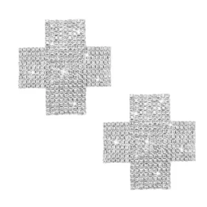 Cache-tétons croix strass argentée